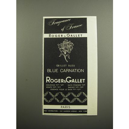 1955 Roger & Gallet Oeillet Bleu Blue Carnation Perfume Ad - Fragrance of France