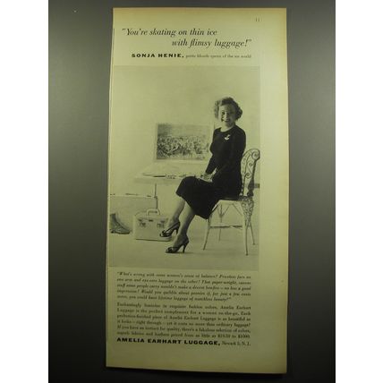 1955 Amelia Earhart Luggage Ad - Sonja Henie - You're skating on thin ice