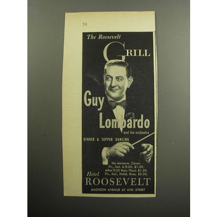 1957 Hotel Roosevelt Ad - The Roosevelt Grill Guy Lombardo