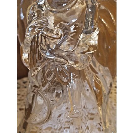 Vintage Heavy Clear Crystal Angel Playing Harp 7.5" H 5.5" W Candle Holder