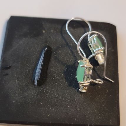 925 Sterling Silver Milky Green Stone Earrings