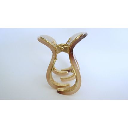Medium brown beige gold tone textured acrylic and metal hair claw clip