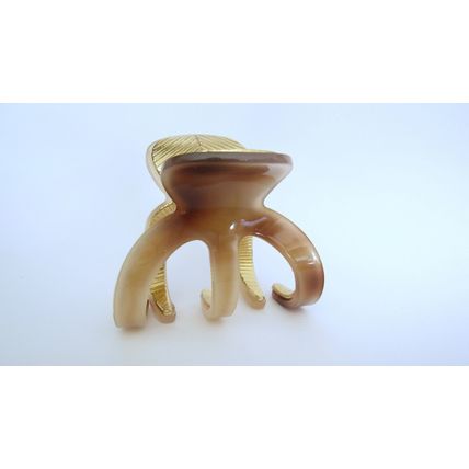 Medium brown beige gold tone textured acrylic and metal hair claw clip