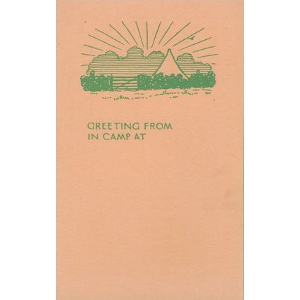 Camp Sunset Camping at Tent Boy Scouts Girl Guides Old Greetings Postcard