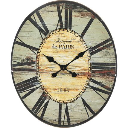 Creative Co-Op Distressed Wood Wall Clock-29" Oval-Gray-NEW-SEALED-FAST SHIPPING