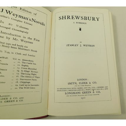 Antique Leather Bound Book Shrewsbury A Romance By S Weyman 1911 Evans Family