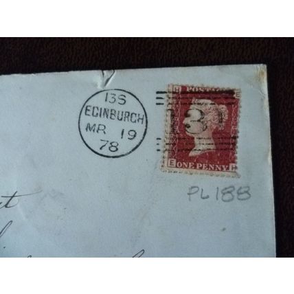 1878 GB QV 1d Red stamp plate 188 HE duplex cover Edinburgh Lauder Mack & Grant