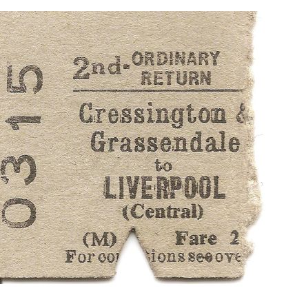 B.R.B. Edmondson Ticket - Cressington & Grassendale to Liverpool Central