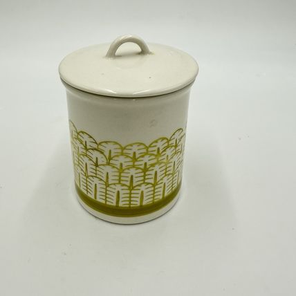 Anthropologie Nature Table Canister Lidded Jar Ceramic Yellow 4.5”
