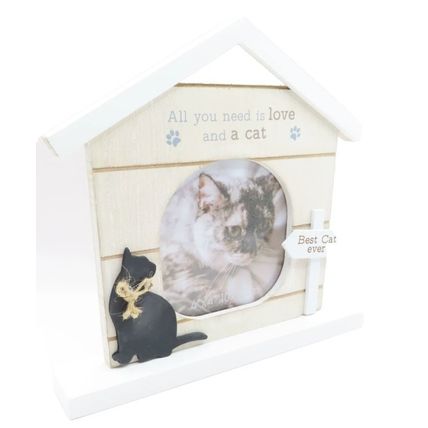 Cat Photo Frame Wooden All You Need is Love & a Cat 19 CM Home Decor Gift Feline