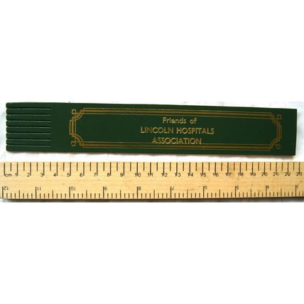 Vintage: green leather bookmark - Friends of Lincoln Hospitals Association