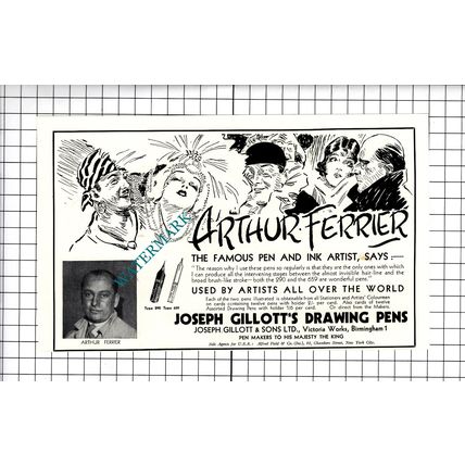 Arthur Ferrier Artist Joseph Gillott's Drawing Pens ADVERT - 1933 Cutting