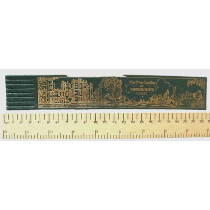 Vintage: green leather bookmark - The Two Castles of Sherborne Dorset