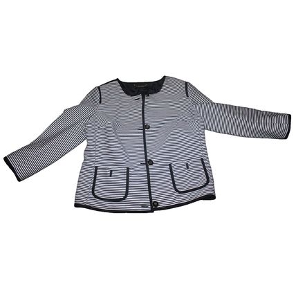 Womens Talbots Blazer Size 12 Petite Button up Front Pockets Black White Striped