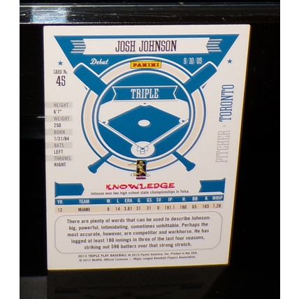 PANINI 2013 TRIPLE PLAY JOSH JOHNSON TRIPLE BASEBALL CARD #45