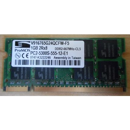 ProMOS V916765G24QCFW-F5 1GB 2Rx8 DDR2 667MHZ CL5 SODIMM-200 DDR DRAM MODULE