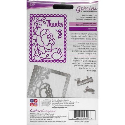 Crafter's Companion. Gemini. Peony Frame Die Set. Die Cutting Cardmaking Crafts