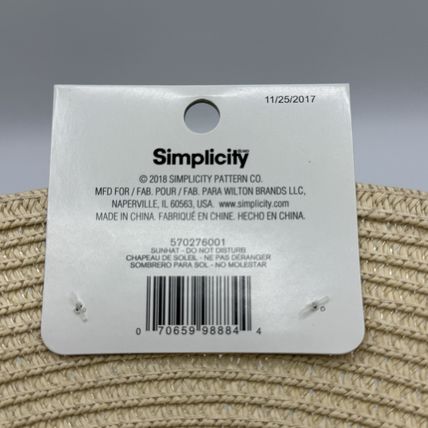 Simplicity Do Not Disturb Straw Hat New w/Tags Beige Black Band