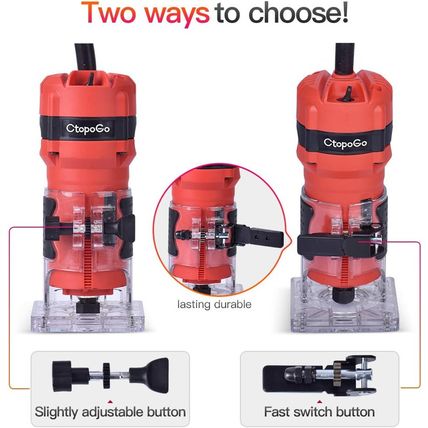 Compact Palm Router Tool, 800W Hand Wood Trimmer with 12PCS 1/4" Router Bits for