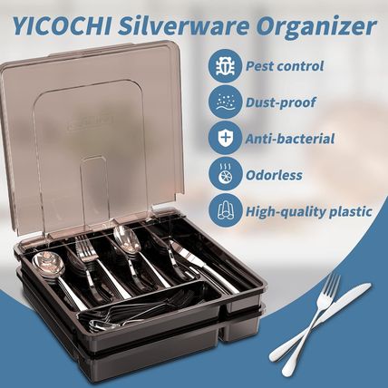 2 Layer Large Silverware Tray with Lid,Stackable Utensil Organizer for Counterto