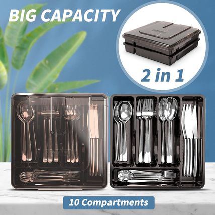 2 Layer Large Silverware Tray with Lid,Stackable Utensil Organizer for Counterto