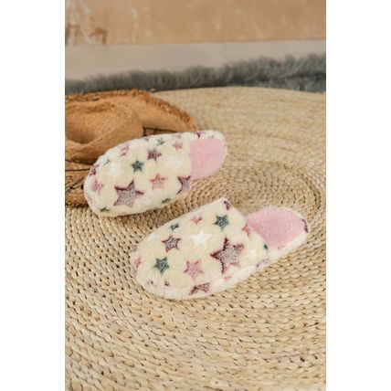 Beige Star Pattern Plush Home Slippers