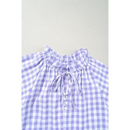 Lavendula Plaid Ruffle Wide Short Sleeve Babydoll Mini Dress