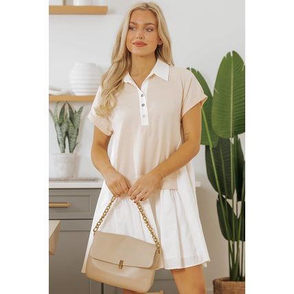Jet Stream Shirt Collar Buttoned Patchwork Short Sleeve Mini Dress