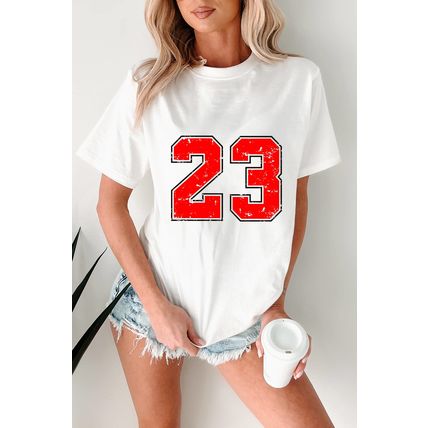White Number 23 Cracking Print Casual T Shirt