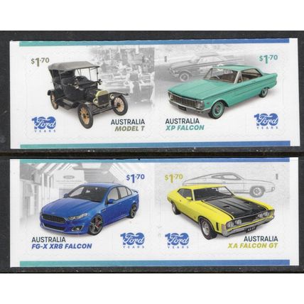 FORD, 100 YEARS IN AUSTRALIA, SET OF 4 MINT NEVER HINGED SELF-ADHESIVE STAMPS.