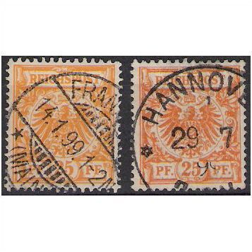 SG 50 and 50 b: 25 pf. orange-yellow and orange Definitive Stamps: German Eagle.
