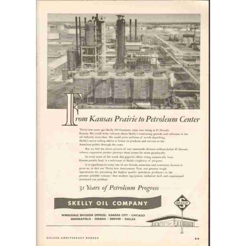 skelly oil company 1951 kansas prairie petroleum center vintage ad