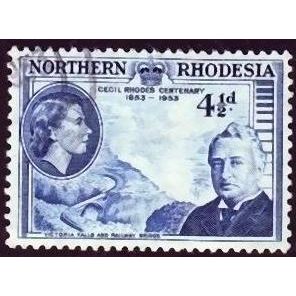 Northern Rhodesia QEII 1953 Rhodes Centenary 4½d Blue Used SG 57 postage stamp