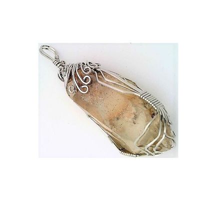 Arkansas Quartz Crystal Stainless Steel Wire Wrap Gemstone Pendant 1