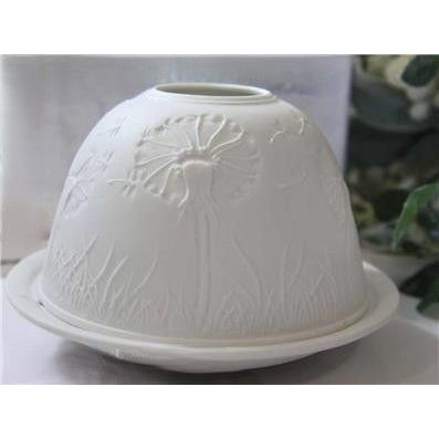 Vintage Porcelain Lithophane Tea Light Lamp Dandelion Clock Thistle Scenes