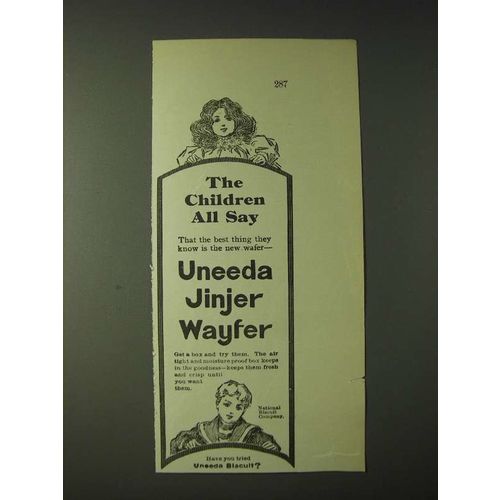 1900 National Biscuit Company Uneeda Jinjer Wayfer Ad - The children all say