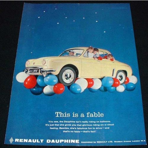 1959 Yellow Renault Dauphine Car Ad, This is a Fable!!