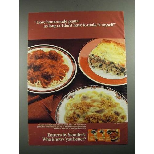 1987 Stouffer's Entrees Ad - I Love Homemade Pasta