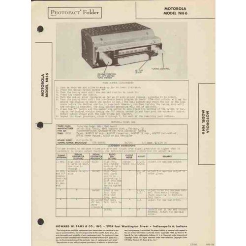 MOTOROLA model NH6 6 tube AM car radio receiver Sams Photofact manual