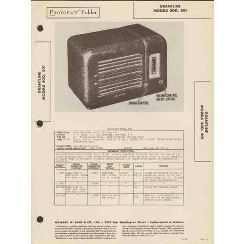 GRANTLINE model 500 501 5 tube AM radio receiver Sams Photofact manual