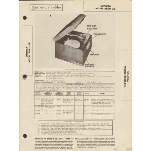 SONORA model RKRU-215 6 tube AM radio phonograph Sams Photofact manual