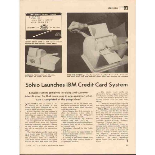 STANDARD OIL OHIO Launches IBM Credit Card System 1955 vintage article
