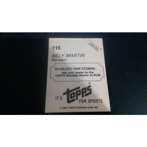 1982 Topps Stickers Card # 115 Billy Martin Excellent (5) Oakland Athletics