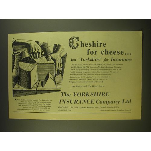 1955 Yorkshire Insurance Ad - Cheshire for cheese