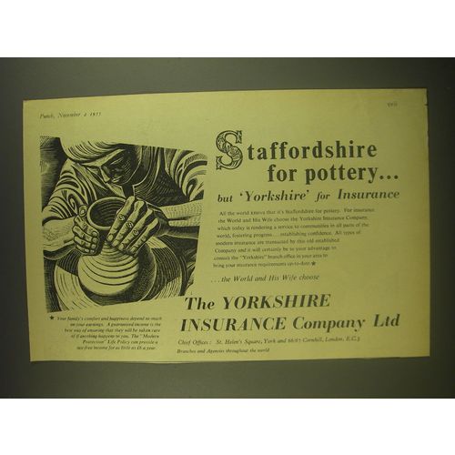 1955 Yorkshire Insurance Ad - Staffordshire for pottery