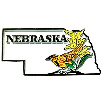 Nebraska State Outline with Western Meadowlark and Flowers Fridge Magnet