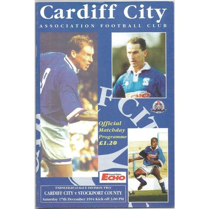 MATCH PROGRAMME 1994-95 CARDIFF CITY v STOCKPORT COUNTY (VG - No Writing)