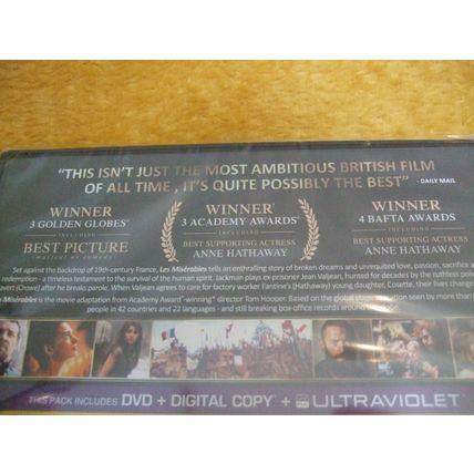Les Miserables DVD Jackman Crowe Hathaway Seyfried Redmayne Bonham Cohen *SEALED