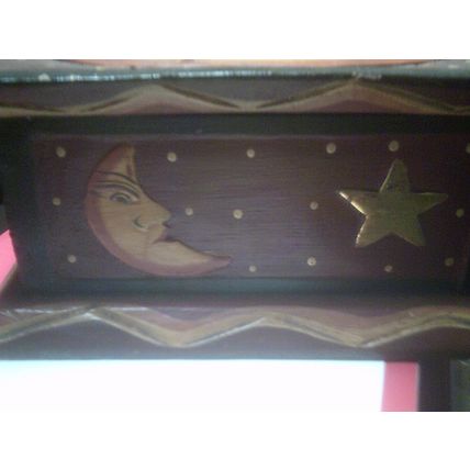 Wood Box hinged lid moon/star/sun design