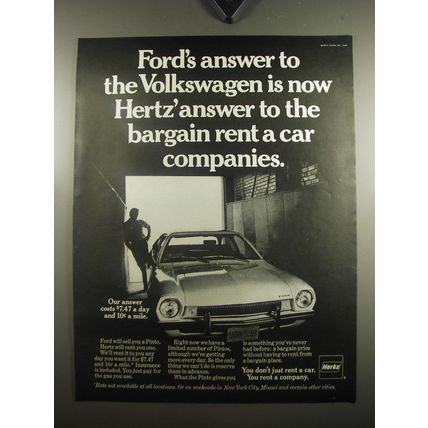 1970 Hertz Rent-a-Car Ad - Ford's answer to the Volkswagen is now Hertz' answer